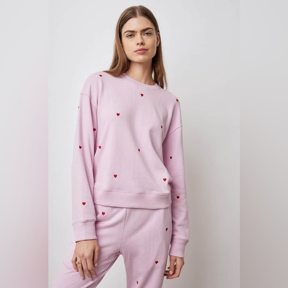 Rails Women’s Ramona Embroidered Hearts Crewneck in Pink/Red Size S - Picture 2 of 16